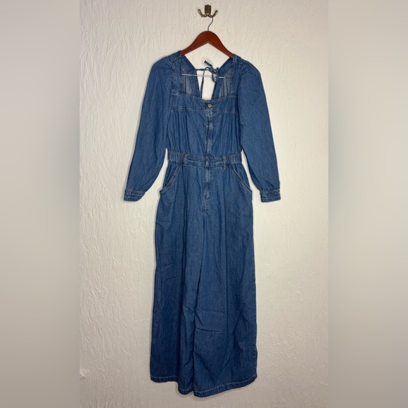 Free People Clara Long Sleeve Denim Jumpsuit Size XS Wide Leg - Picture 5 of 10